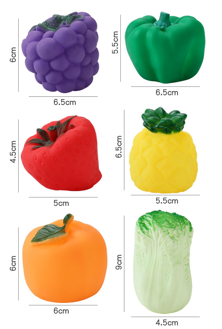 Selected BPA Free PVC Soft Squeeze Squeaky Colorful Fruit Assortment Toy for Baby Learning Playing Age Range 2 to 4 Years