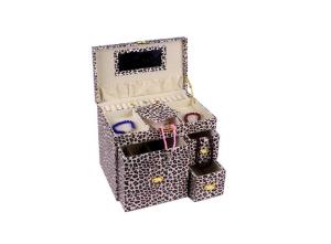 Quality Leopard Faux Leather Jewelry Packaging Boxes Velvet Lining Material With Mirror wholesale