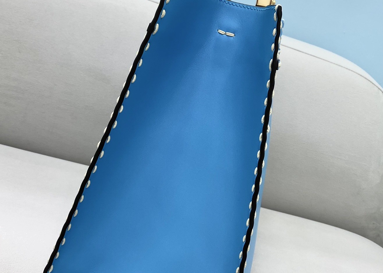 Stitching Womens Leather Tote Shopper Bag Blue With Single Shoulder Strap