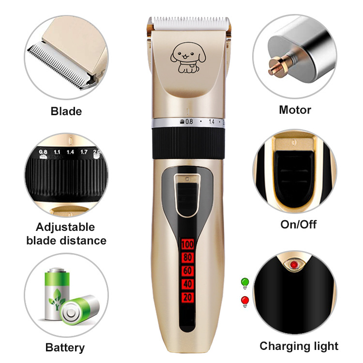 1500mA Battery Pets Hair Trimmer Cordless Dog Clippers Rechargeable Ceramic Blade