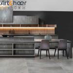 Modern Kitchen Furniture with Dark Grey Marble Look Finish and Flat Edge
