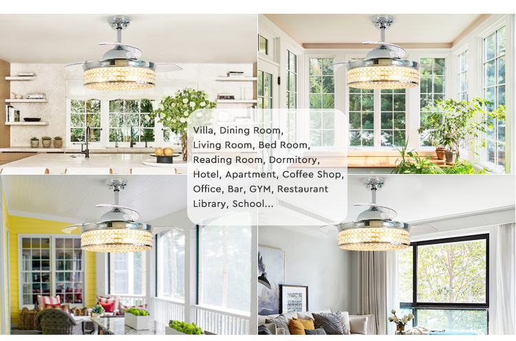 Home Hotel Office 42" Blade Size Ceiling Fan with Low Energy Crystal Light and AC Motor