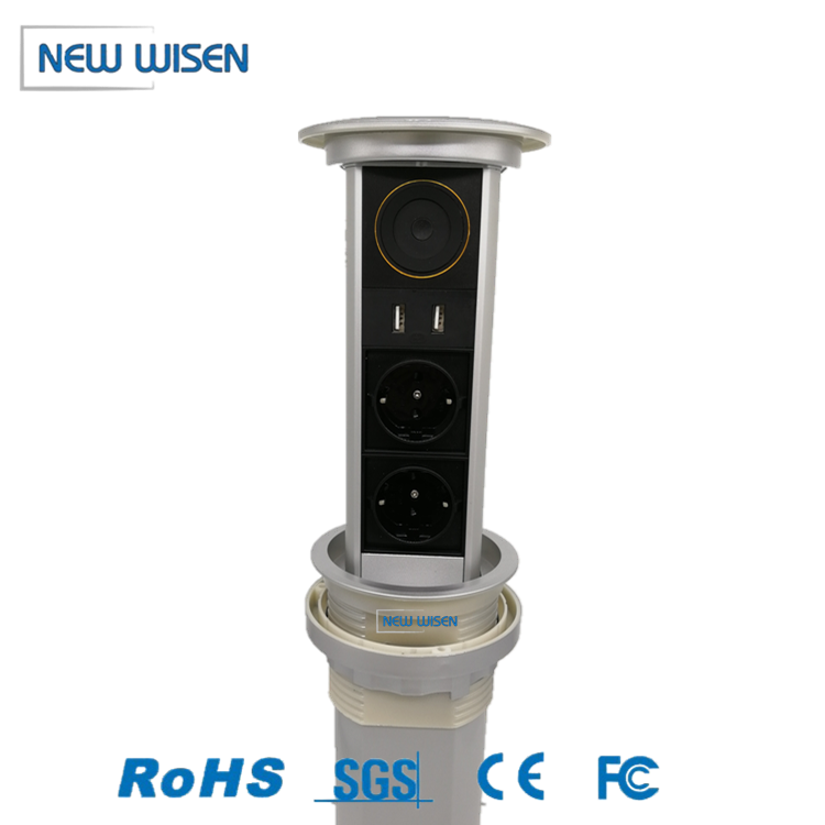 Hidden Electric Grounding Power Outlet Tower Plug Desktop Kitchen Motorised