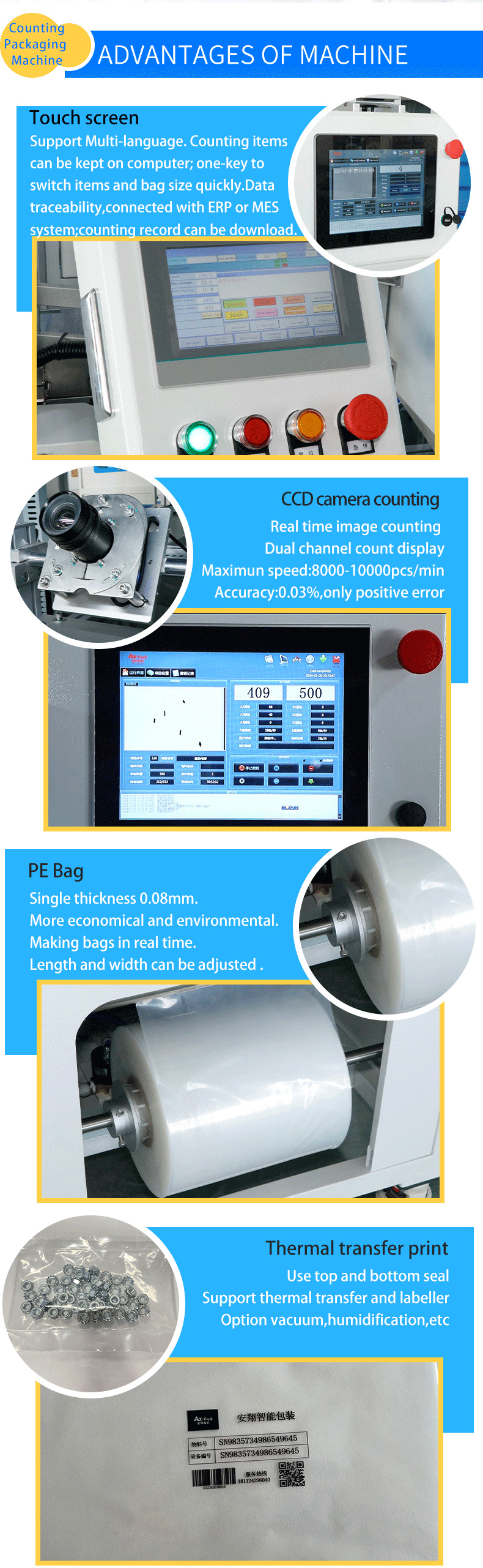 Automatic Bag Counting Packing Machine for Large Quantity Part Packing Easy Operation