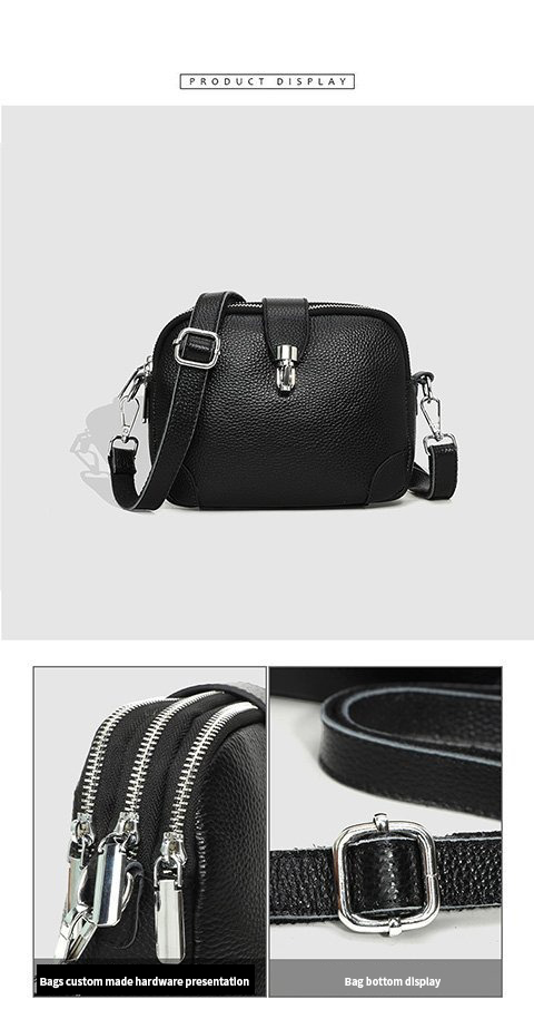 Fashion Casual Shoulder Crossbody Bag in Genuine Cow Leather Zipper Hasp Closure