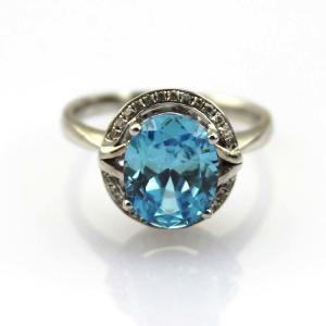 Quality Sterling Silver 8mmx10mm Oval Blue Topaz Cubic Zircon Ring (R182) wholesale