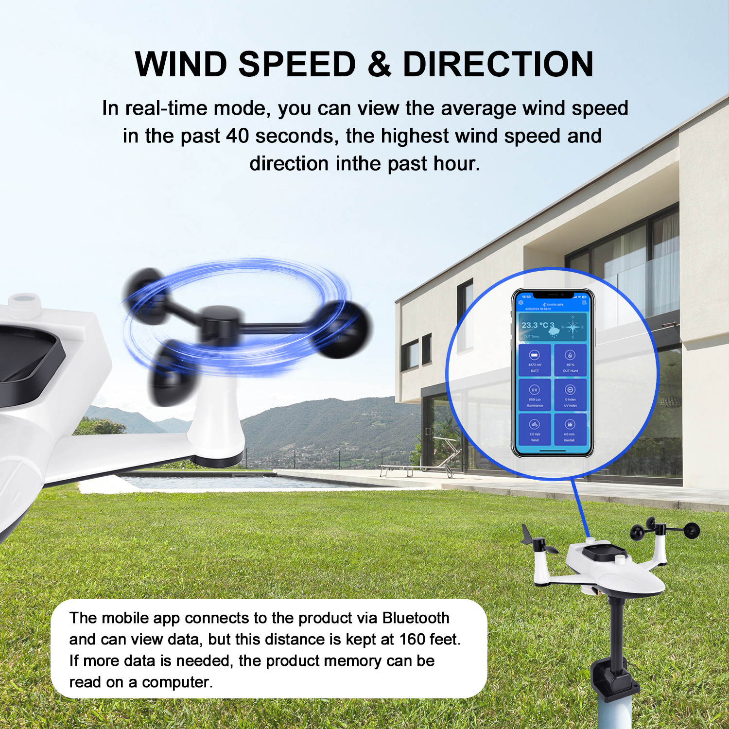 -40 To 60 ° C Wireless Solar Powered Weather Station With Outdoor Sensor