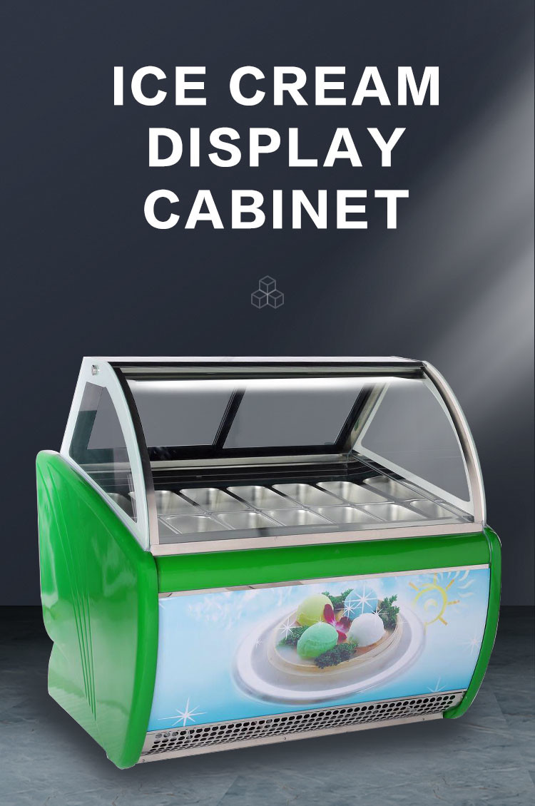 Curved Glass Ice Cream Display Cabinet 390l Countertop Gelato Display Case