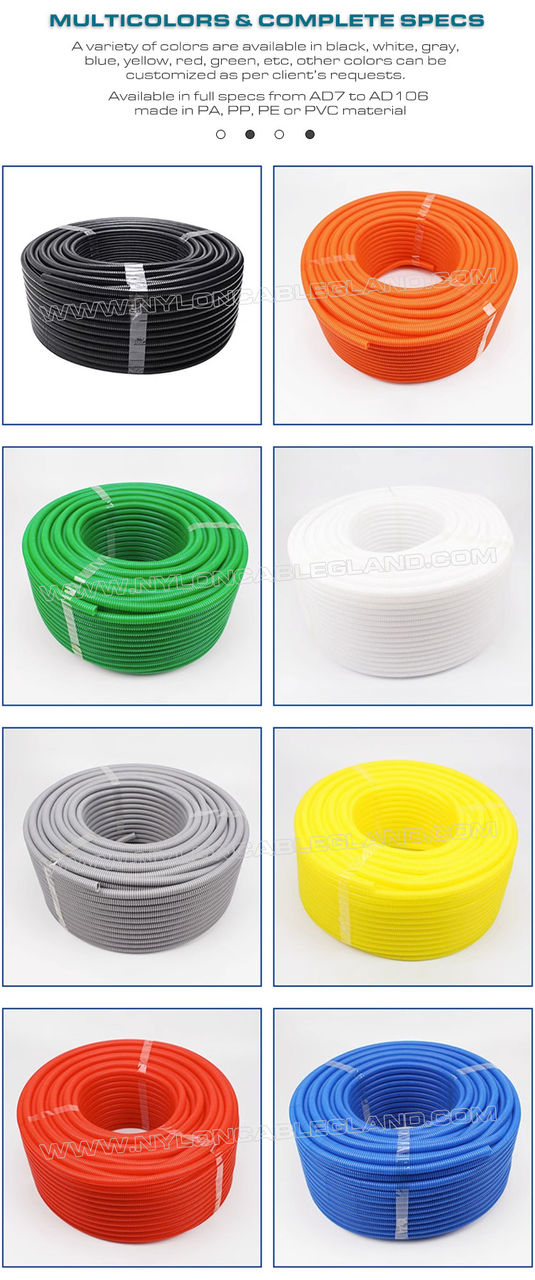 Polyethylene Fireproof Black Flexible Pipe (UL94 V-0), AD7~AD108 Plastic Corrugated Hose for Electrical Equipment