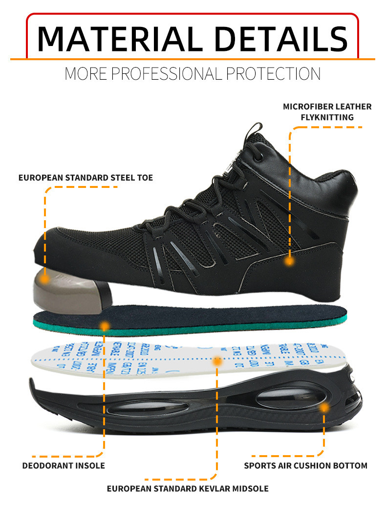 Kevlar Air-cushioned Sole Work Shoes Ultimate Safety Boots for Security Work