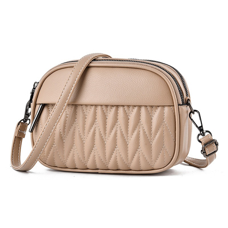 Custom Logo Avaliable Soft Leather Texture Crossbody Bag for Women Double Layer Bag