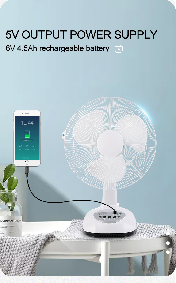Hot Solar Desk Fan AC/DC 12-Inch Rechargeable Floor Fan Solar Power Panel Mobile Charging Lighting Desk Fan