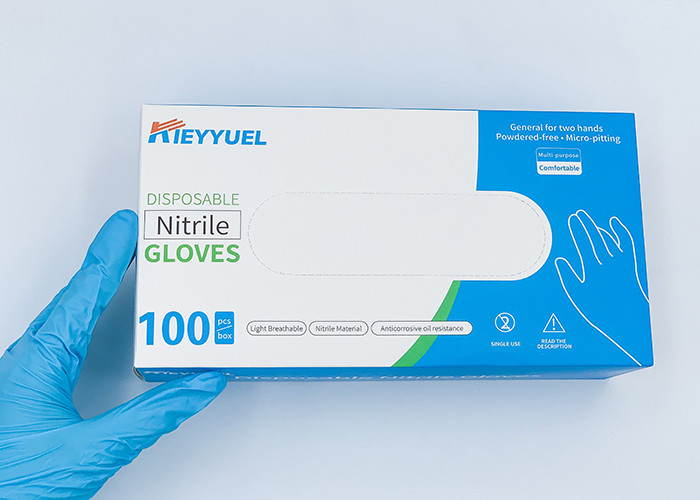Powder-Free Material Blue Color Disposable Nitrile Gloves / Length : 9in 240mm ± 10mm