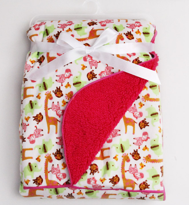 Soft 2 Layer Cartoon Print Blanket Baby Flannel Fleece Blanket 100% Polyester
