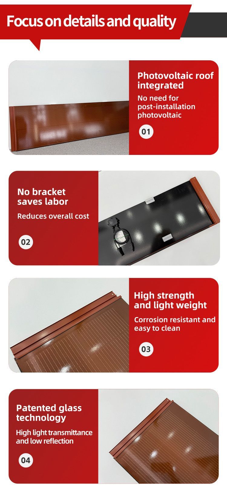 BIPV Flat Solar Tiles 35W/87W Glass Solar Roof Tiles Solar Flat Roof Mount System Glass Facade for Building