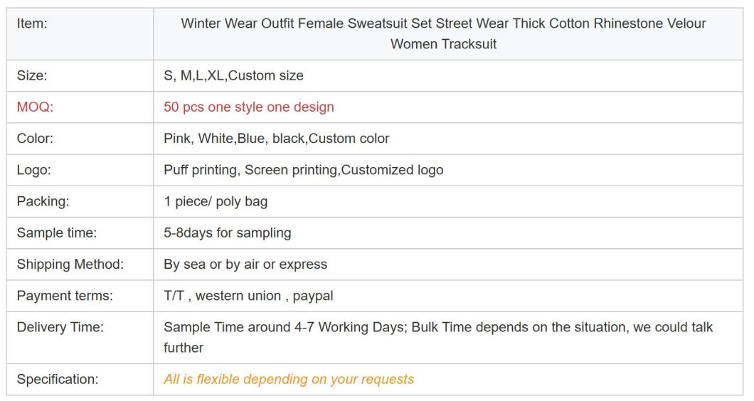Winter Wear Outfit Female Sweatsuit Set Street Wear Thick Cotton Rhinestone Velour Women Tracksuit
