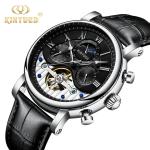 KINYUED leather tourbillion watch mechanical mens moon phase automatic
