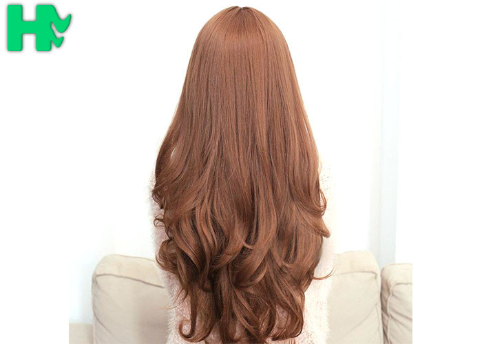 Brown Color Rose Intranet Long Curly Wigs Synthetic Hair 250% Density