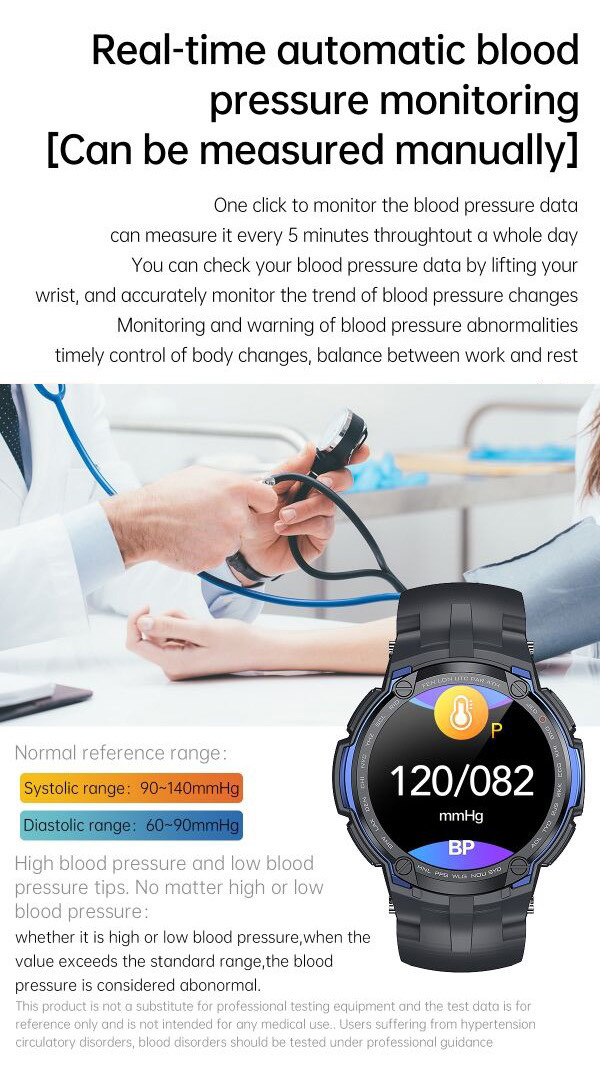 Nordic NRF52832 Blood Pressure Monitor Smartwatch With BT Calling 1.28inch