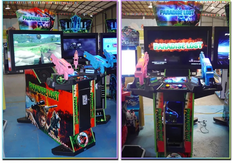 US PLUG 42" Paradise Lost Kids Pusher Arcade Shooting Gun Game Machine with Plug Type