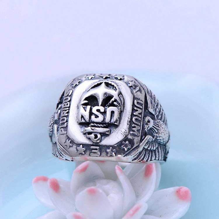 Men Sterling Silver Ring Punk Eagle US Army Military Band Ring (024441W)