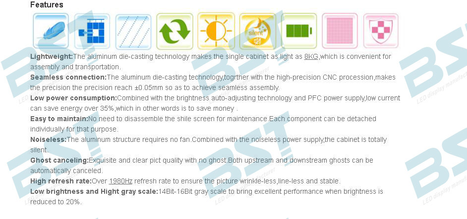 Indoor Rental LED video Display Performance 500mm X 500mm inner and outer arc