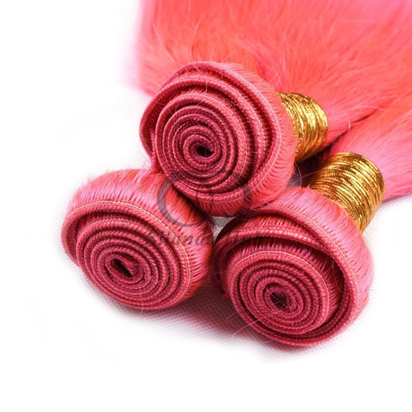 Pink Straight Remy Human Hair Bundles Sew In Weave Bundles Brazilian Bundle Deals