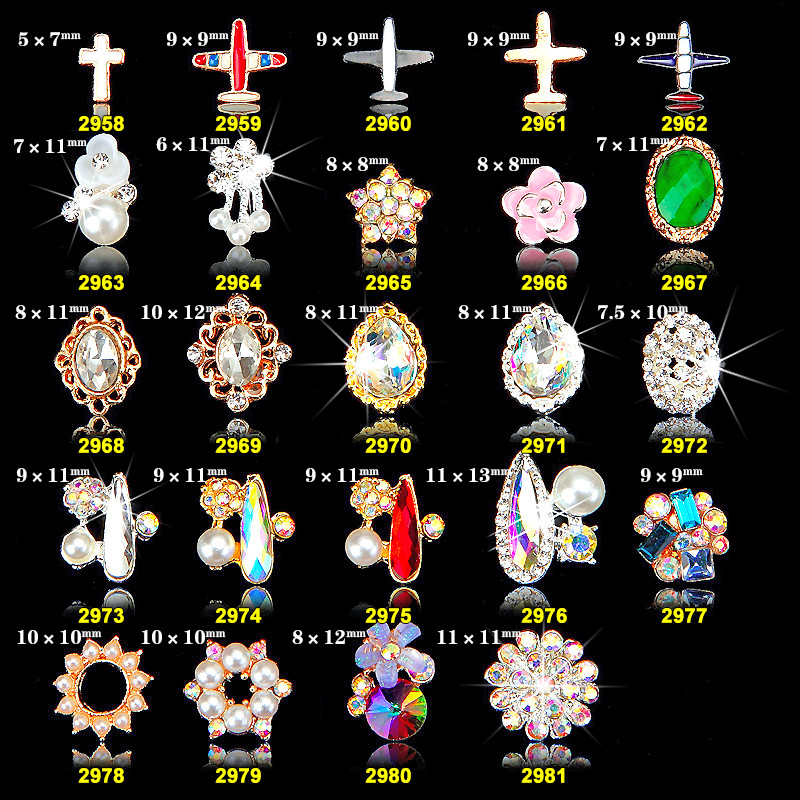 Hot NEW Wholesale Alloy Jewelry 3D Nail Art Jewelry Nail rhinestones Sticker Supplier Number ML2958-2981