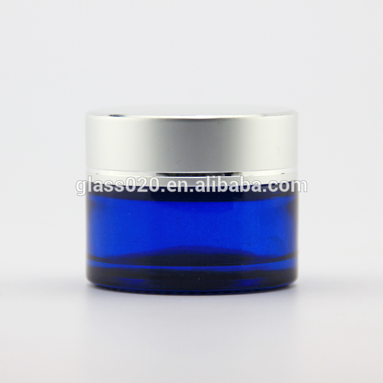 Empty Blue 30g Cream Glass Jars Luxury For Cosmetic With Lid