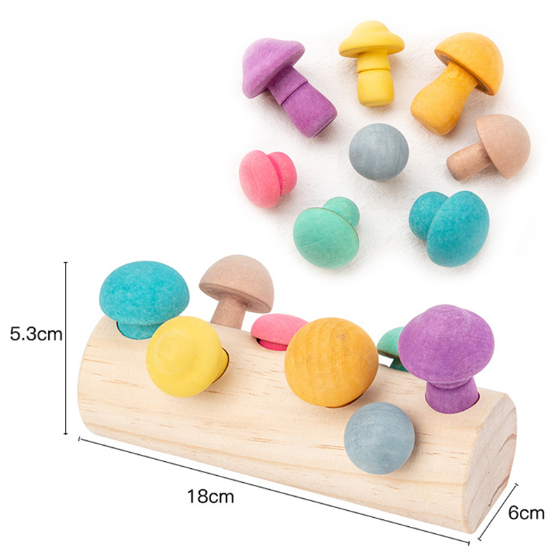 Mushroom Picking Game Rainbow Block Toy Montessori Educational Wooden Baby Toys