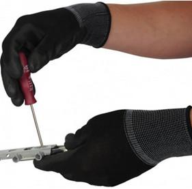 Quality Black Polyurethane Protective Work Gloves , PU Nylon Knit Gloves Grip Palm Fit wholesale