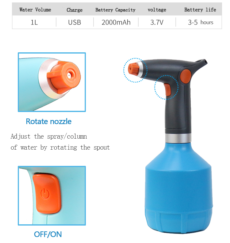 Office sprayer 2000mAh 3.7V 1L Household disinfection water maker usb electrolytic sprayer