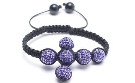 Shamballa Cross Bracelet, Blue Crystal Pave Alloy Beads