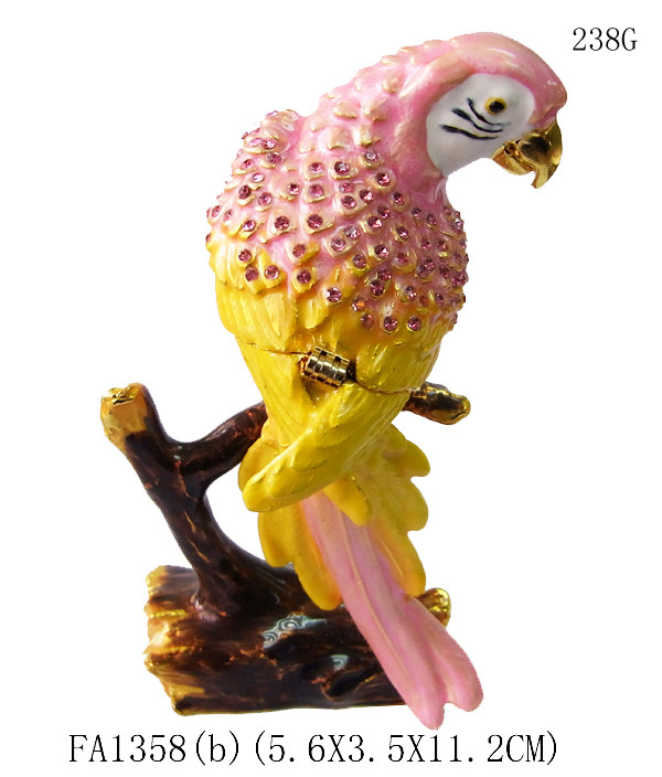 Parrot birds design jeweled enamel trinket box Parrot bird trinket boxes