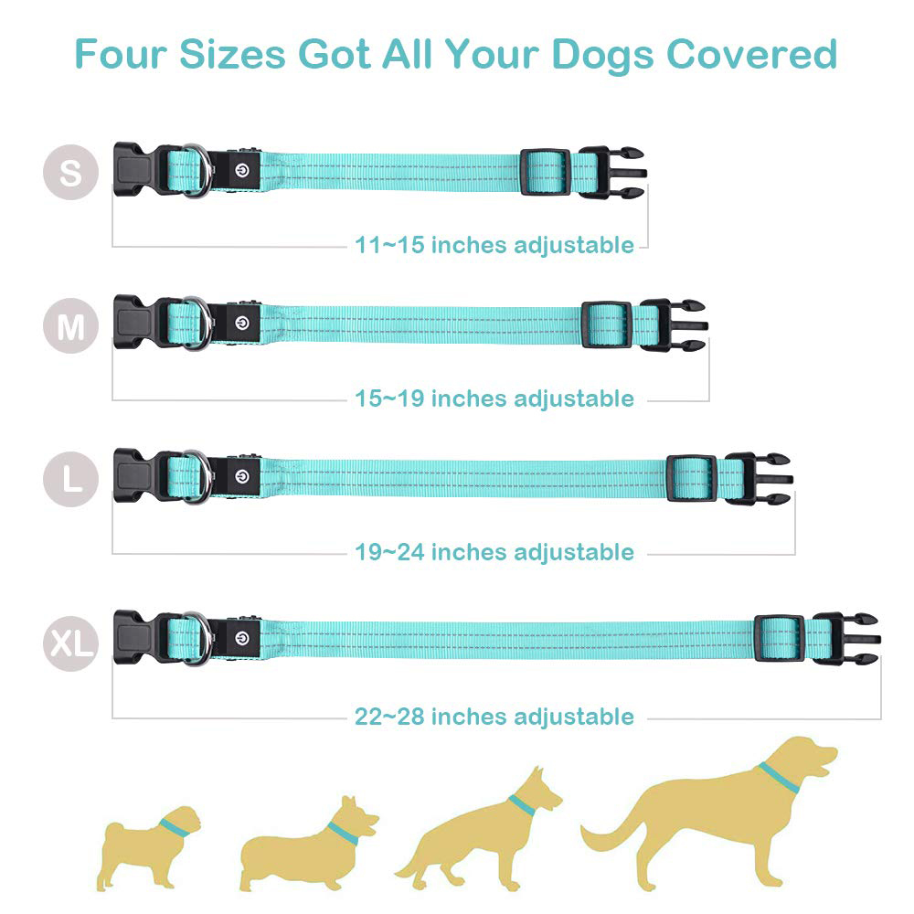 Nylon LED Dog Collar USB Rechargeable , Waterproof Light Up Dog Collar