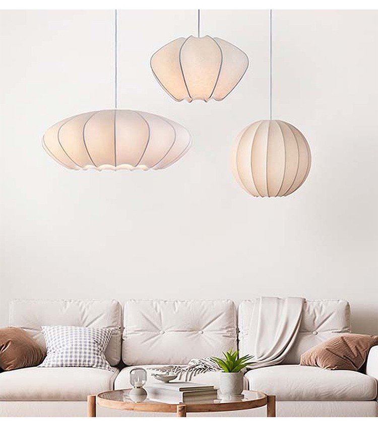 Nordic E27 Led Pendant Lights Silk Hanging Lamp Minimalism Wabi Sabi Suspend Lamp(WH-AP-564)