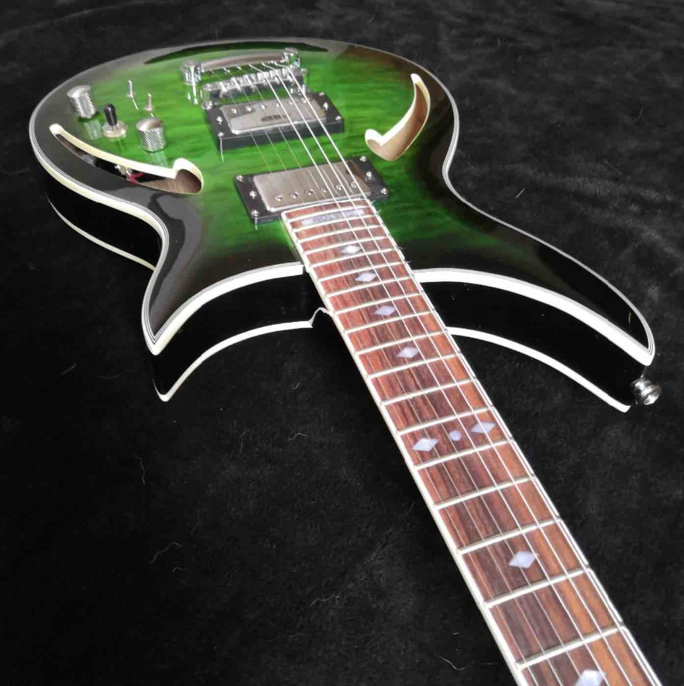 Grand guitar Hollow body AAA Quilted maple top Green waves electric guitar free shipping