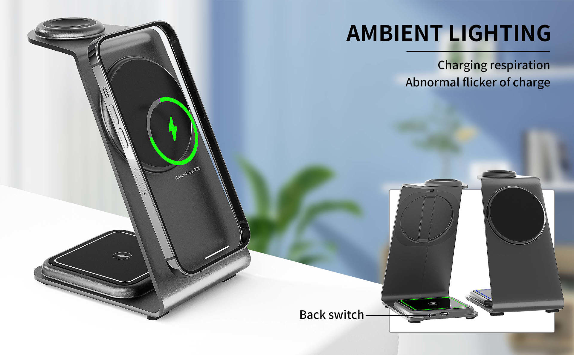 Wireless Aluminum Alloy Charging Stand 15W PD/QC Compatible with iPhone/Samsung/Other Qi Devices