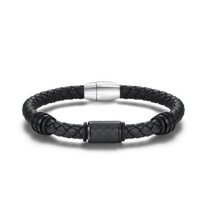 Quality Wide Multilayer Braided Leather Stainless Steel Bracelet For Men wholesale