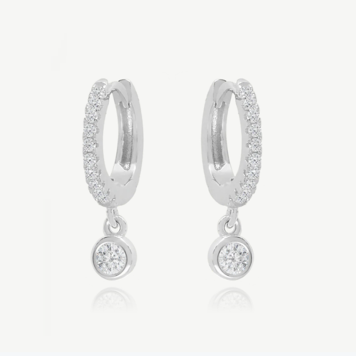 18K Gold Plated S925 Silver Tiny Huggies Single Bezel Stone Hoops Earrings for Women