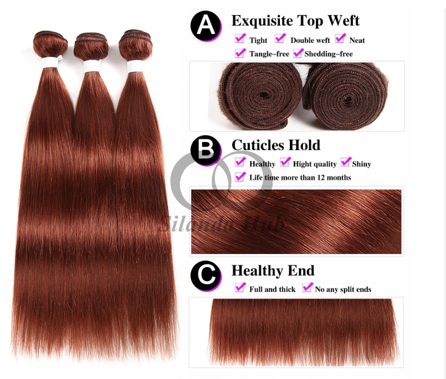 #33 Dark Auburn Straight Remy Human Hair Bundles Sew In Weave Bundles Brazilian Bundle Deals