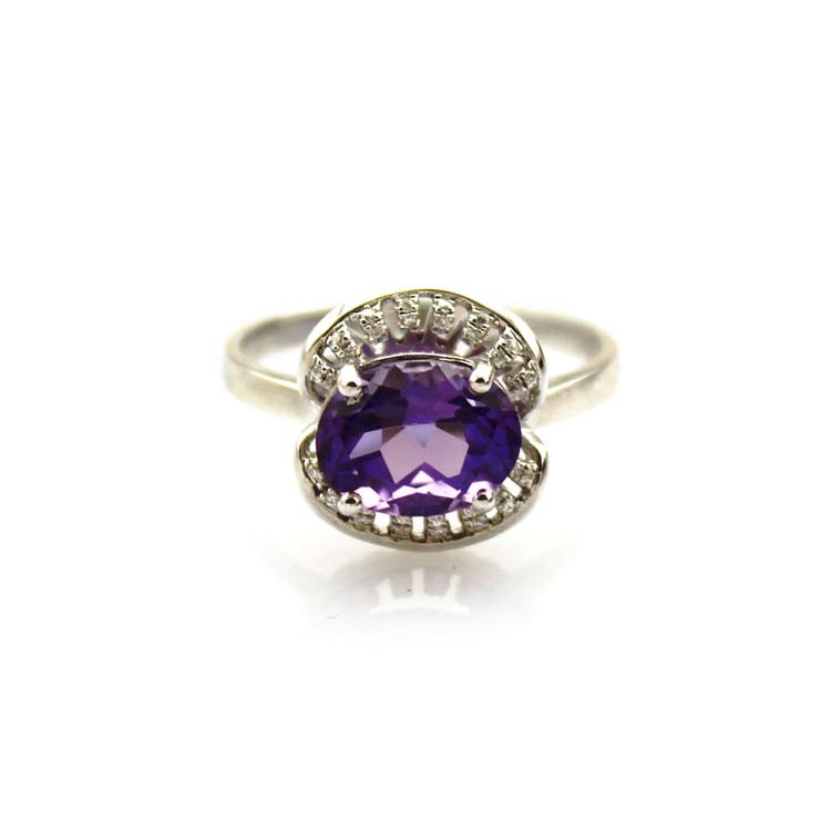 925 Silver 7mmx9mm Oval Purple Cubic Zircon Gemstone Ring (F30)