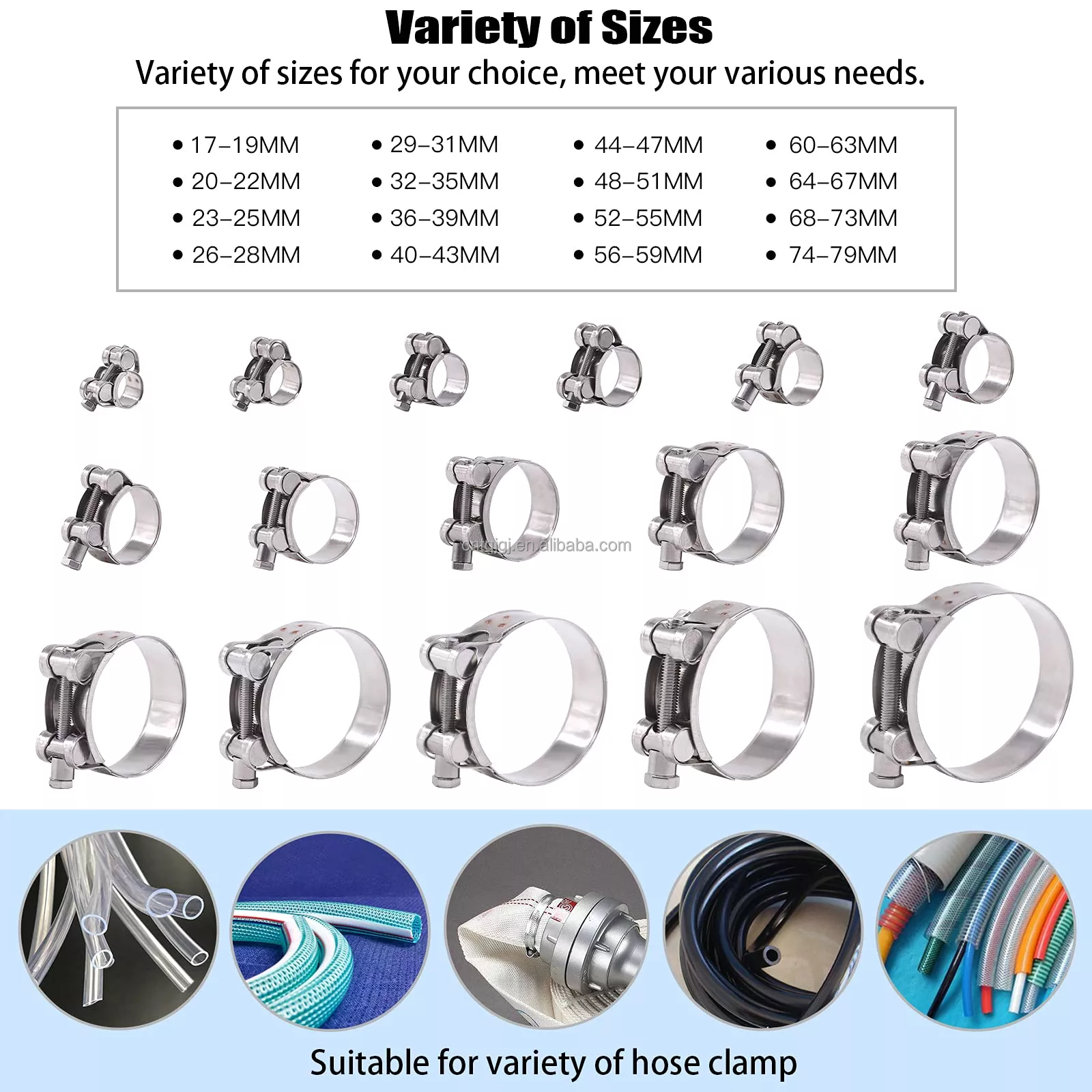 Heavy Duty Clamp Metric GB Standard T-Bolt Hose Clamp Adjustable Single Stainless Steel 304 for Mining Measurement System
