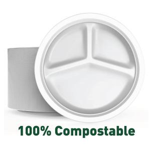 Quality OEM Multi Role Sugar Cane Fibers 3 Compartment Paper Plates wholesale