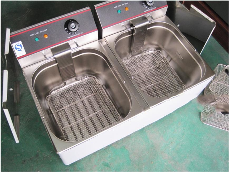 6L Snack Flat Countertop Electric Deep Fryer Commercial With 2 Frying Pan