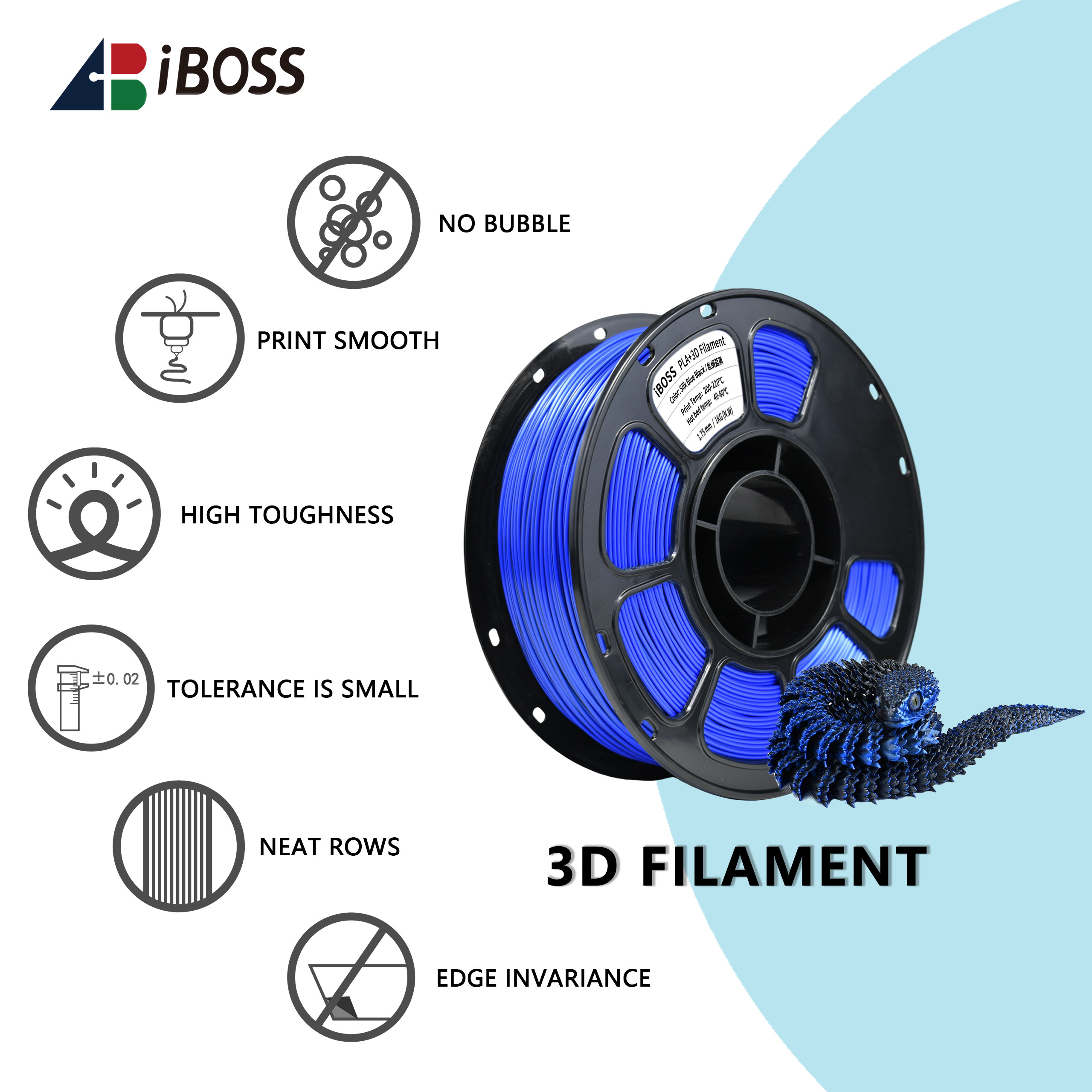 3D Printer Filament Silk Dual Color Blue Black PLA+ 1.75mm Toughness Enhanced Filament