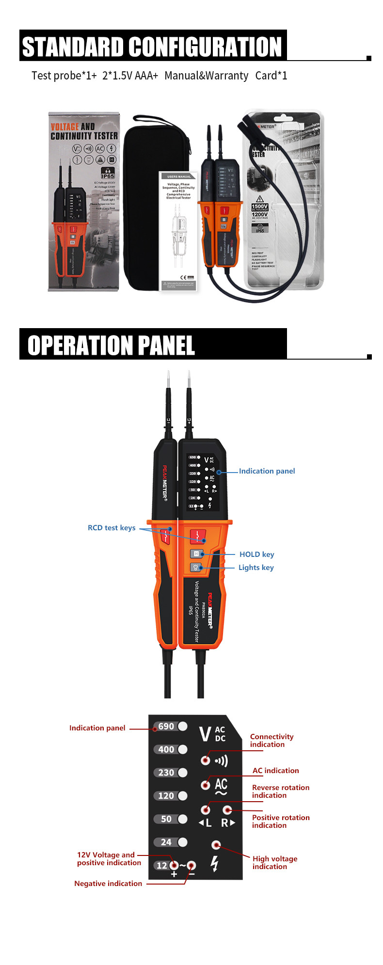 Auto-Range IP65 Waterproof Multifunction Voltage Detector for Industrial Applications