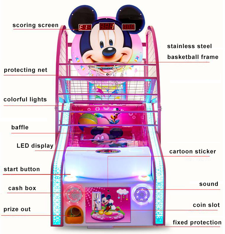 Arcade Mickey Basketball Shooting Game Machine Metal Cabinet Firm And Durable