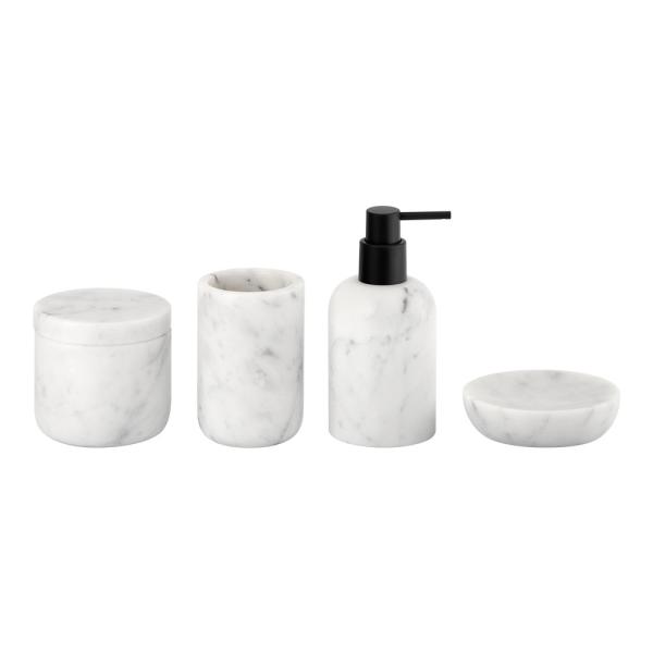 Kalala White Nature Marble Bathroom Accessories Set Round Shape With Black Pump