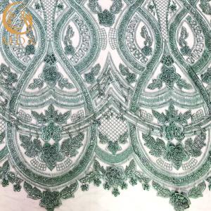 Quality Blue Tulle Beaded 3D Embroidery Fabric Sequined Lace 1 Yard wholesale
